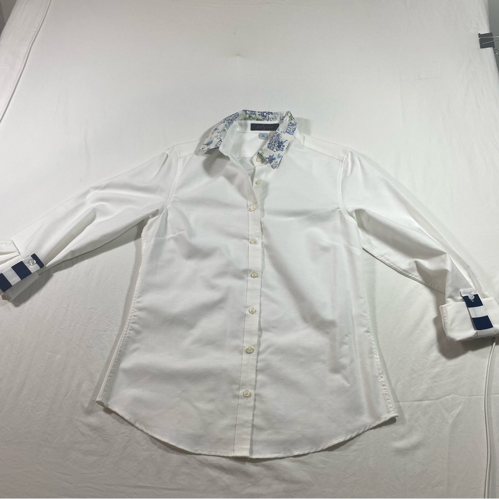 Not For Sale Pearly Vine Button Down Shirt Contrast Collar White Long Sleeve